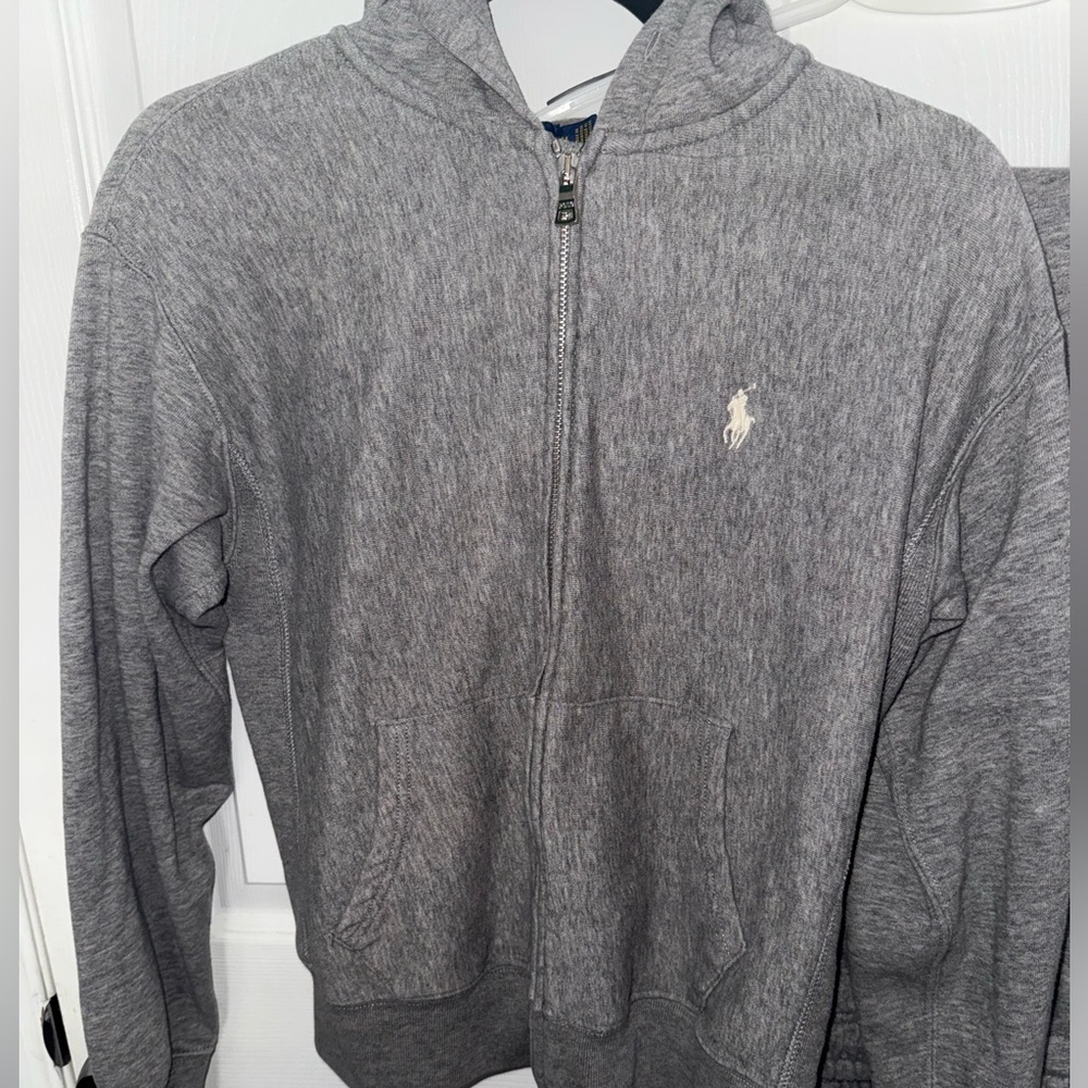 Gray Zip-Up Hoodie with Logo